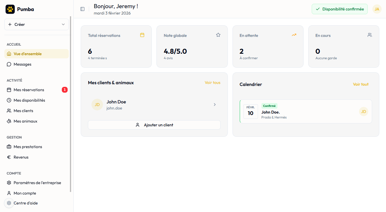 Dashboard petsitter Pumba